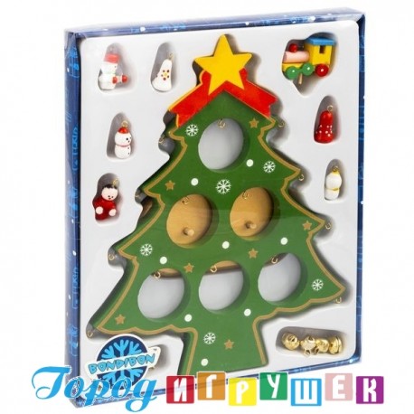 Новогодний набор Деревянная ёлочка 3D с игрушками, высота 21,5см